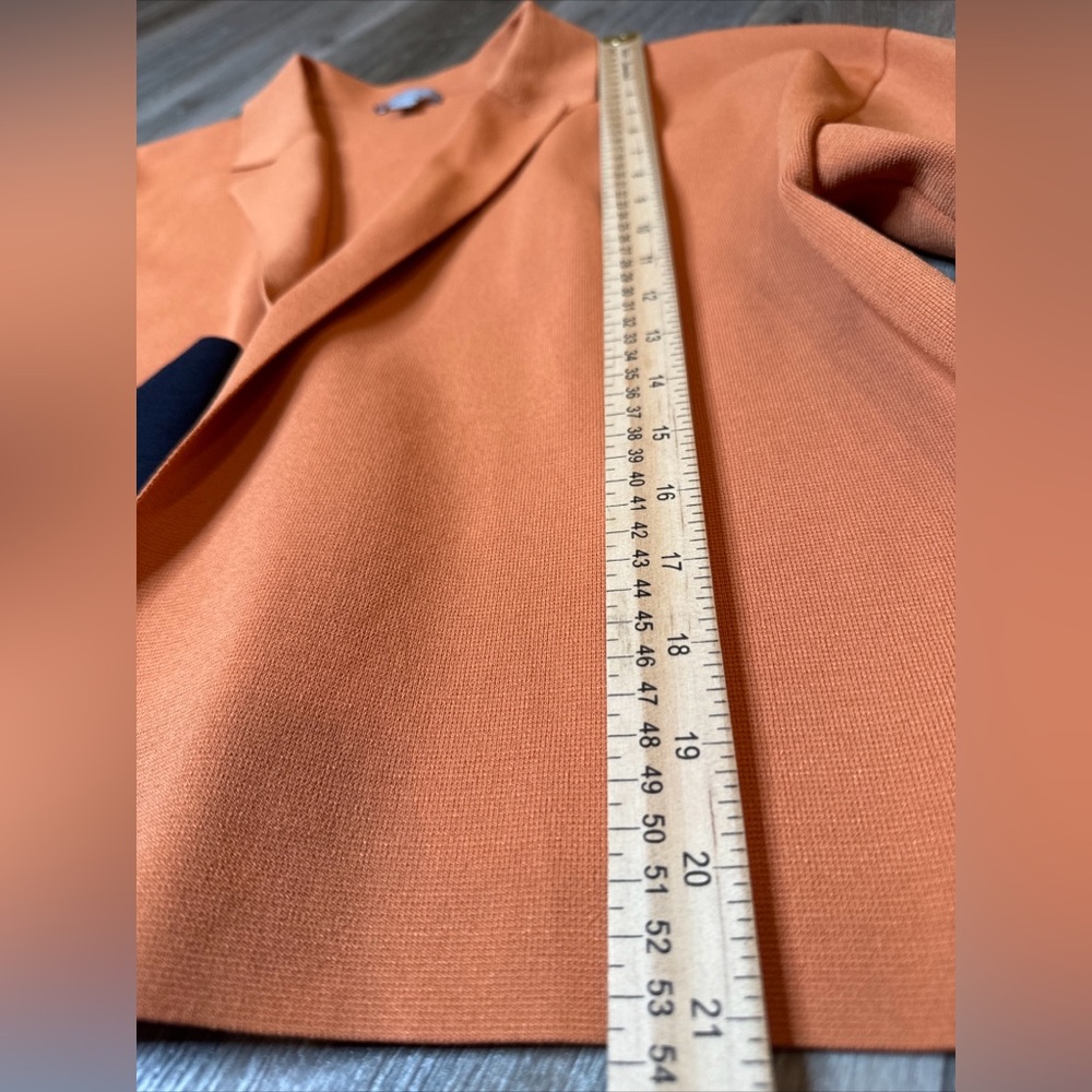 COS Colorblock Huge Pocket Knit Open Front Boxy Jacket Orange Navy Blue Sz S EUC - Picture 6 of 10